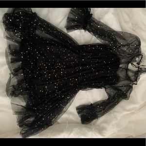 Topshop Black tulle gold star dress